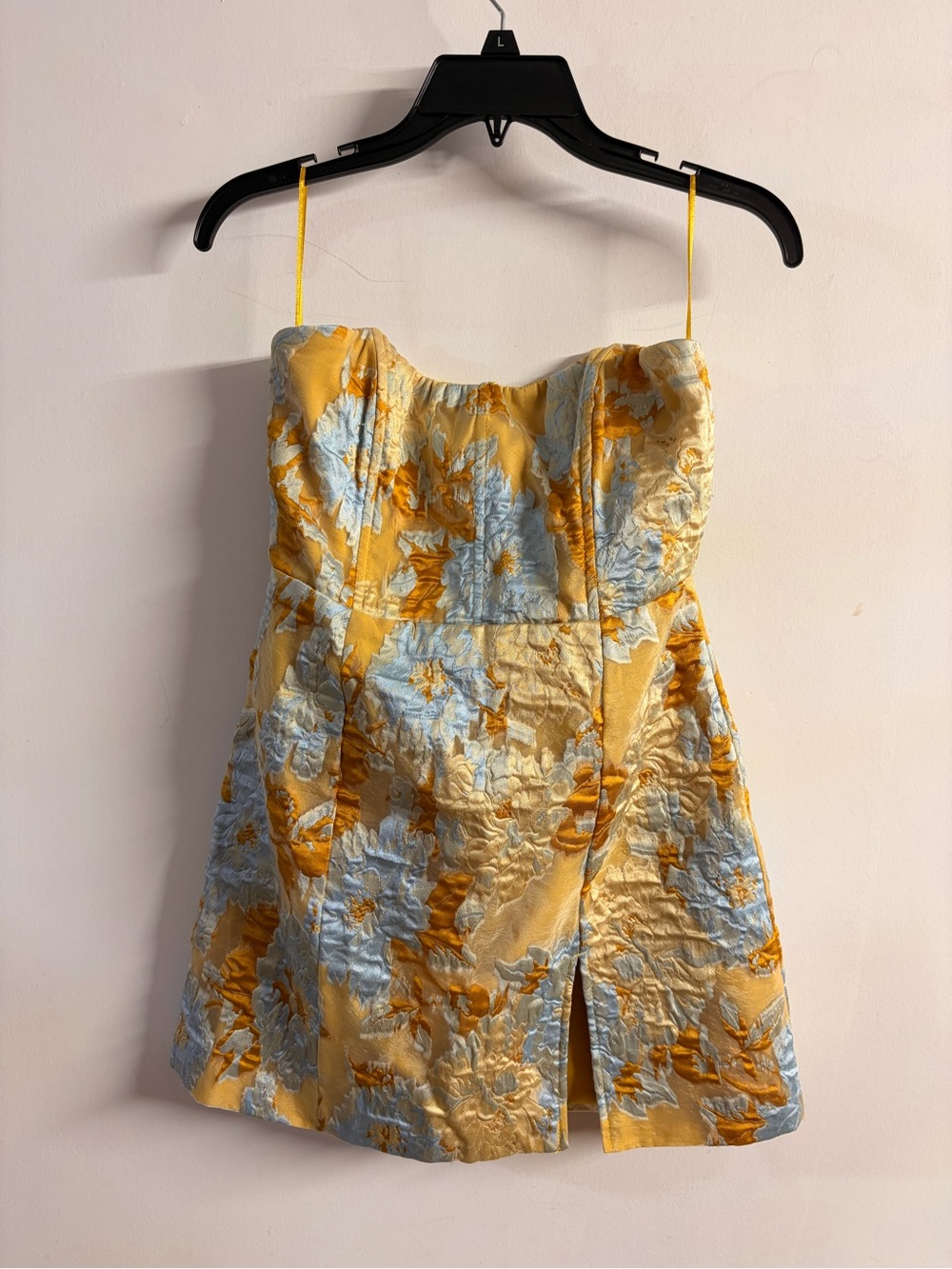Showpo Yellow & Light Blue Floral Strapless Mini Dress